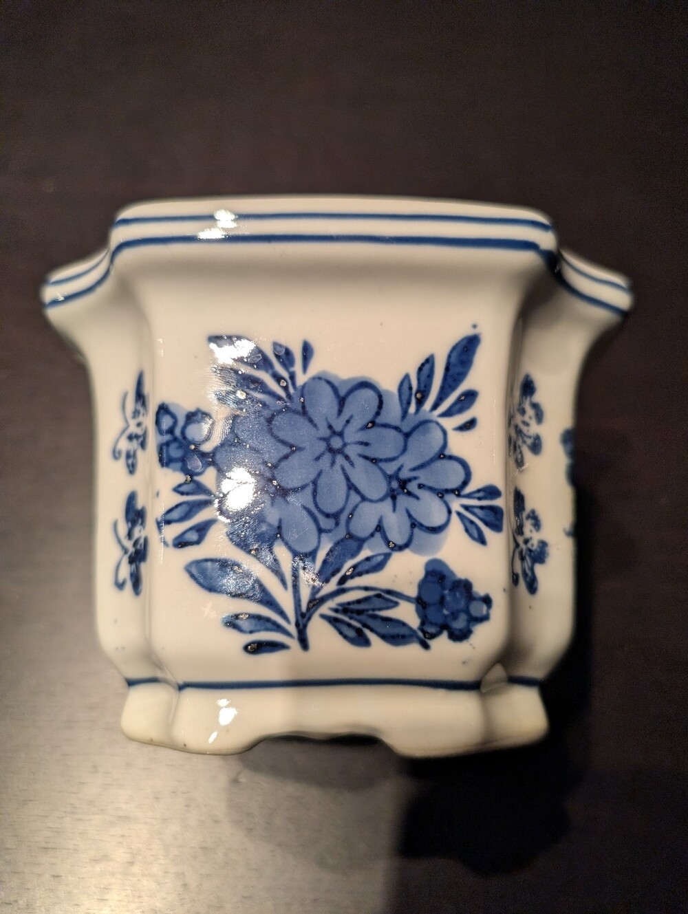 Chinoiserie Pot Planter Blue & White Footed  4”